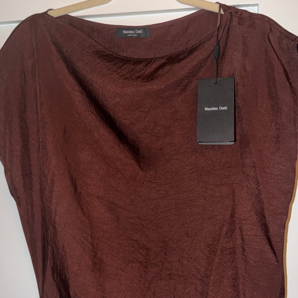 NWT Massimo Dutti Burgundy/Warm Chocolate Satin Midi Dress Size 2 US / 34 EUR - Picture 13 of 14